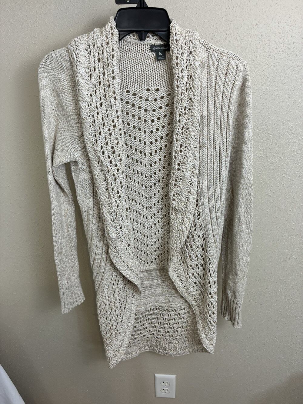Eddie Bauer Cardigan Women's Small Open Knit Extra Long Neutral
